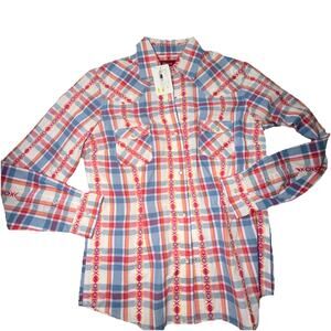 NWT WOMENS MEDIUM PANDHANDLE SLIM RODEO WESTERN PEARL SNAP SHIRT (Z7)